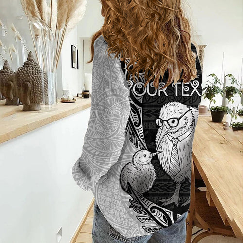 Personalised New Zealand Father's Day Women Casual Shirt Papa Kiwi Bird Tribal Pattern