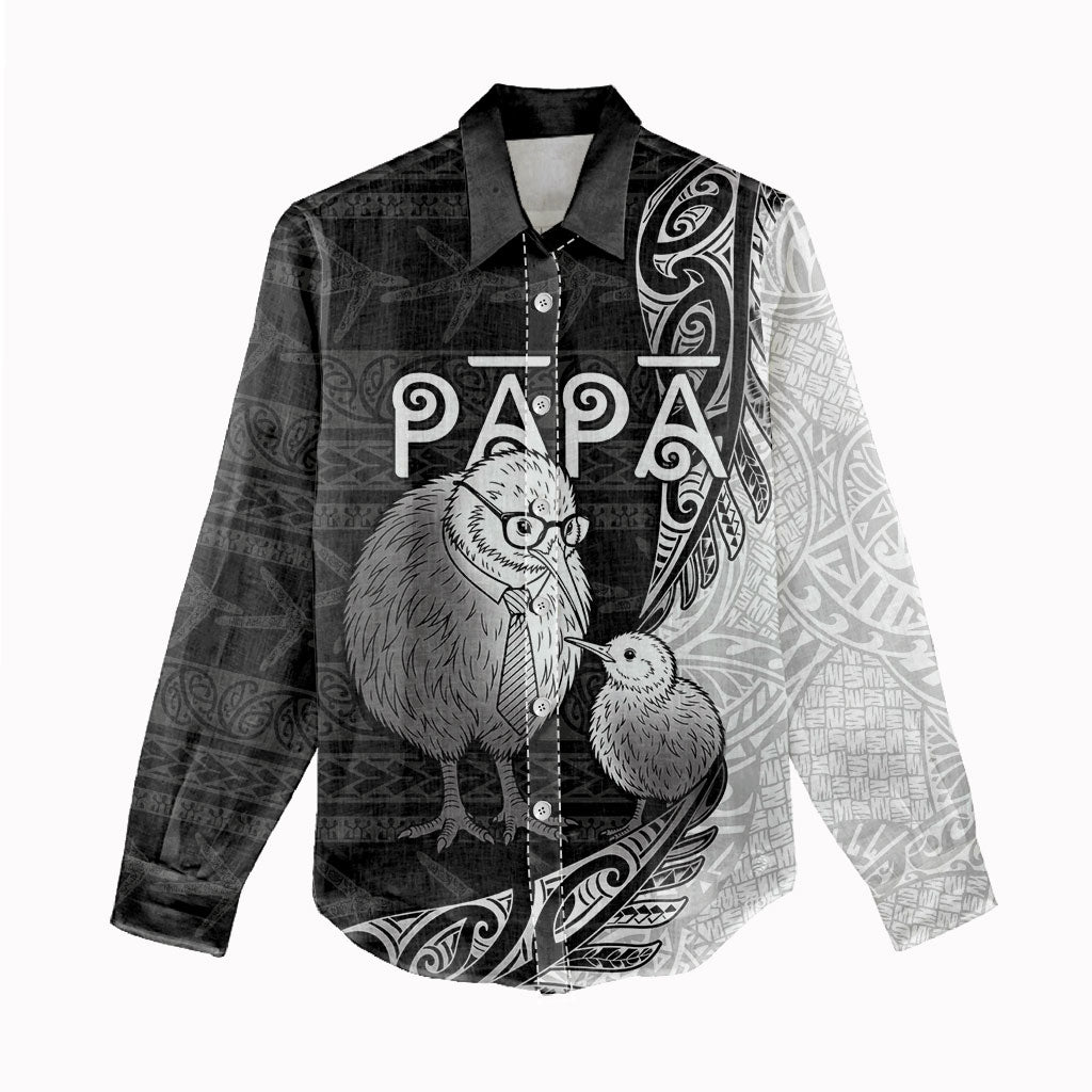 Personalised New Zealand Father's Day Women Casual Shirt Papa Kiwi Bird Tribal Pattern