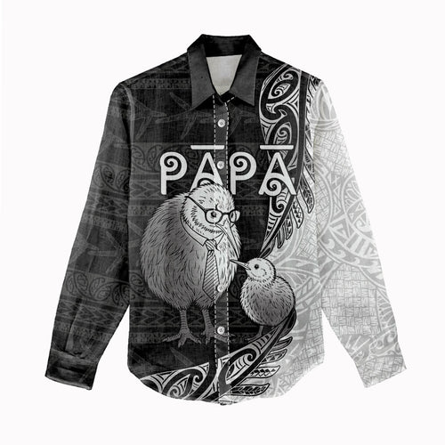 Personalised New Zealand Father's Day Women Casual Shirt Papa Kiwi Bird Tribal Pattern