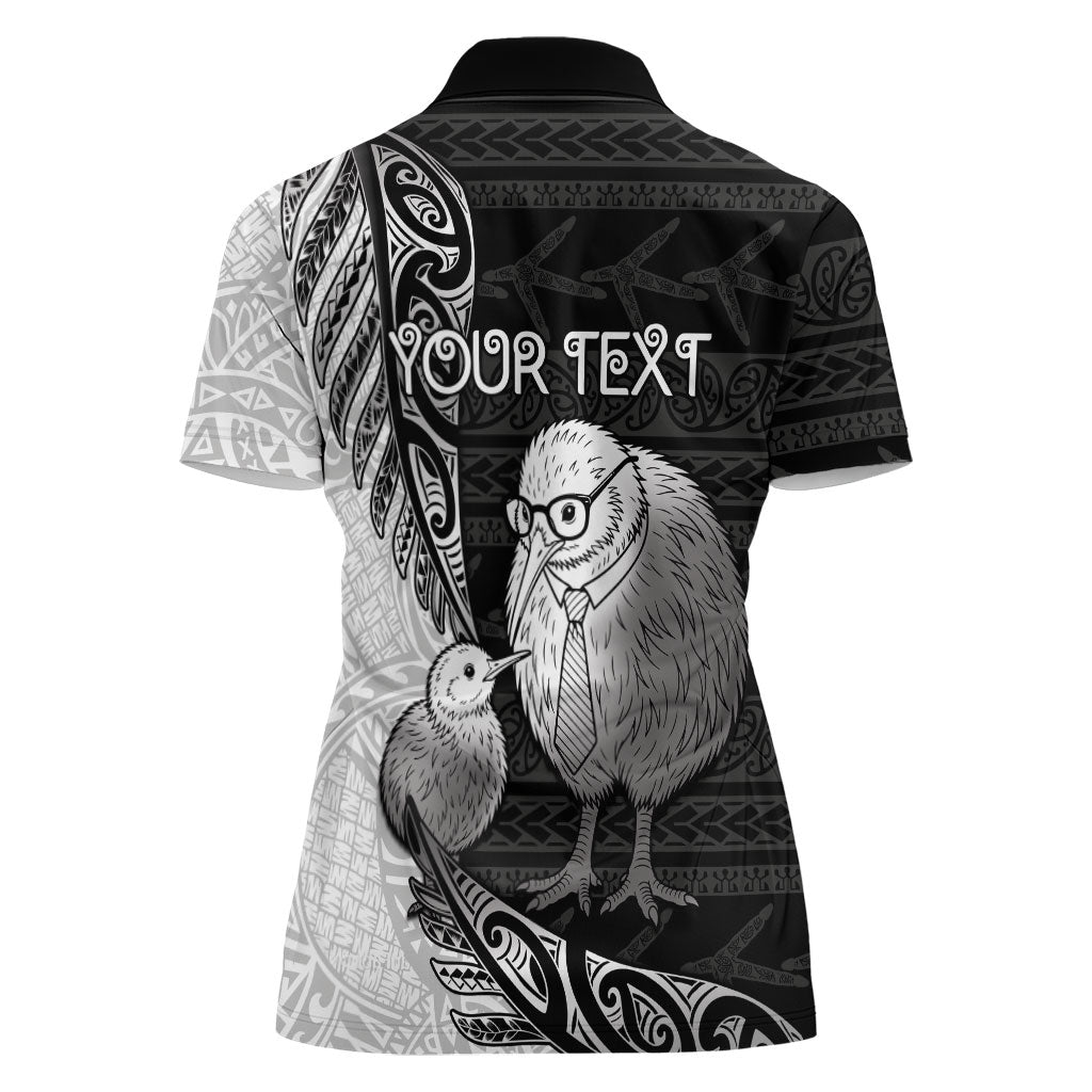 Personalised New Zealand Father's Day Women Polo Shirt Papa Kiwi Bird Tribal Pattern