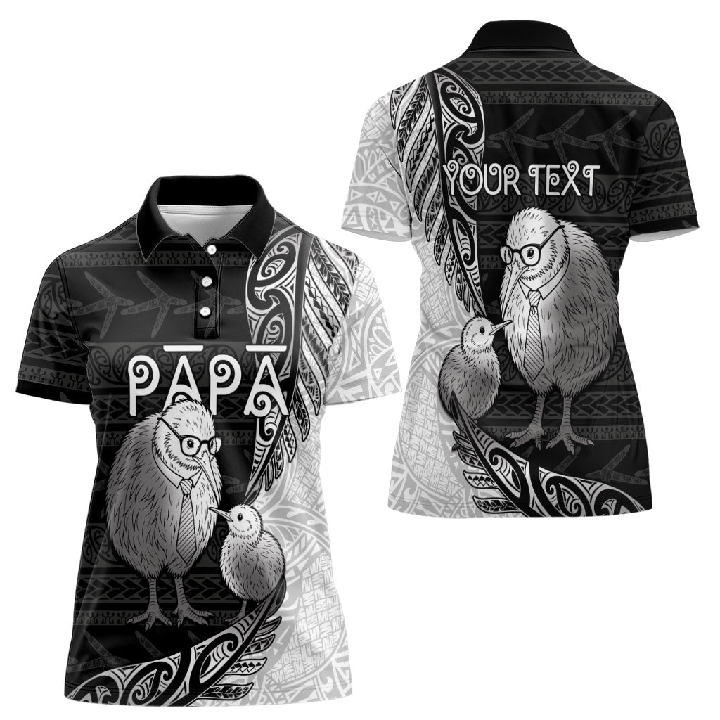 Personalised New Zealand Father's Day Women Polo Shirt Papa Kiwi Bird Tribal Pattern