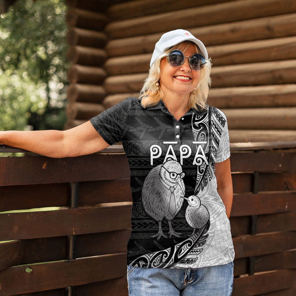 Personalised New Zealand Father's Day Women Polo Shirt Papa Kiwi Bird Tribal Pattern