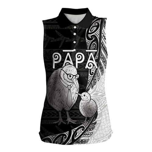 Personalised New Zealand Father's Day Women Sleeveless Polo Shirt Papa Kiwi Bird Tribal Pattern