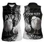 Personalised New Zealand Father's Day Women Sleeveless Polo Shirt Papa Kiwi Bird Tribal Pattern