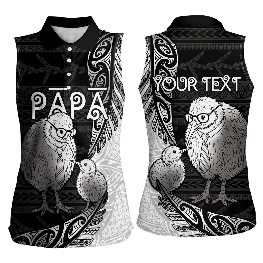 Personalised New Zealand Father's Day Women Sleeveless Polo Shirt Papa Kiwi Bird Tribal Pattern