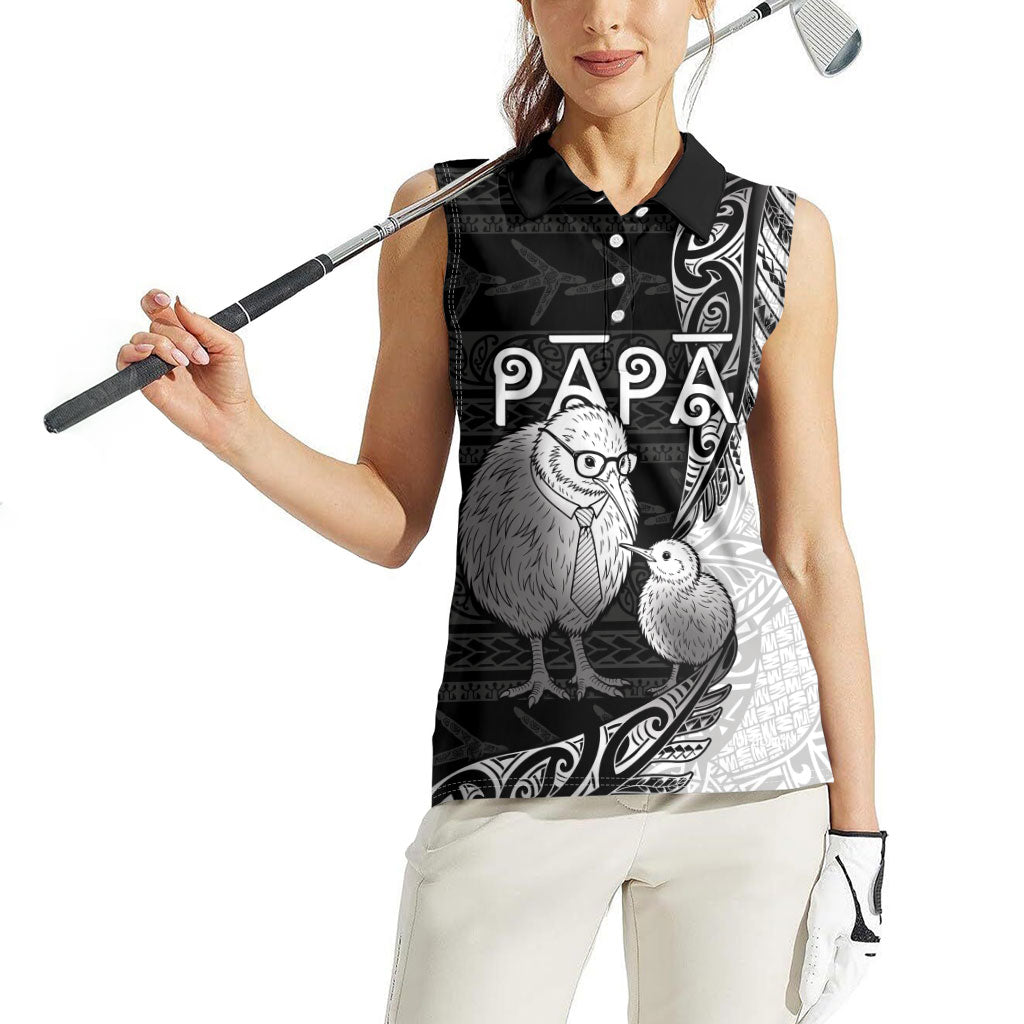 Personalised New Zealand Father's Day Women Sleeveless Polo Shirt Papa Kiwi Bird Tribal Pattern