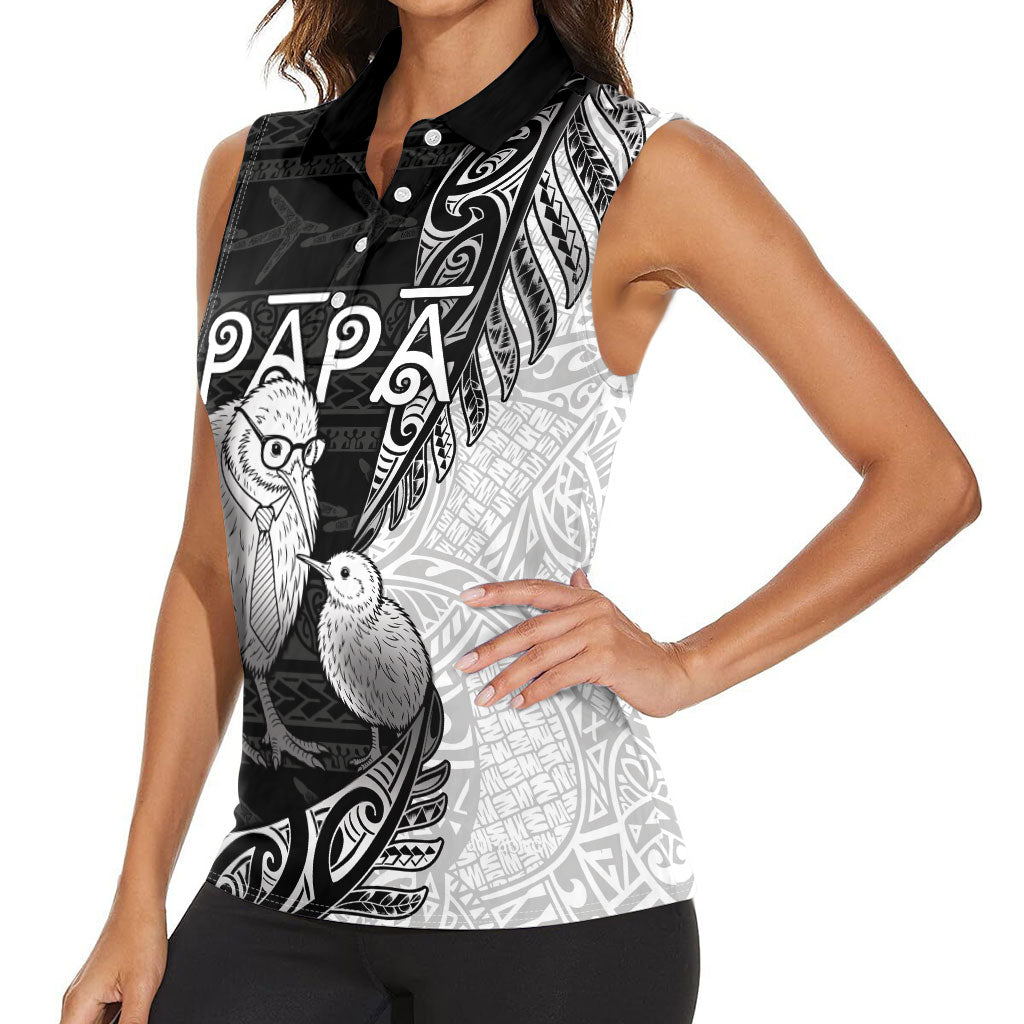 Personalised New Zealand Father's Day Women Sleeveless Polo Shirt Papa Kiwi Bird Tribal Pattern