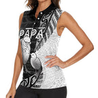 Personalised New Zealand Father's Day Women Sleeveless Polo Shirt Papa Kiwi Bird Tribal Pattern