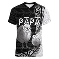 Personalised New Zealand Father's Day Women V-Neck T-Shirt Papa Kiwi Bird Tribal Pattern