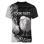 Personalised New Zealand Father's Day Women V-Neck T-Shirt Papa Kiwi Bird Tribal Pattern