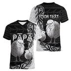 Personalised New Zealand Father's Day Women V-Neck T-Shirt Papa Kiwi Bird Tribal Pattern