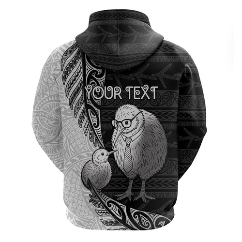 Personalised New Zealand Father's Day Zip Hoodie Papa Kiwi Bird Tribal Pattern