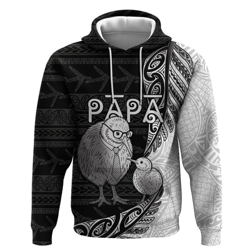 Personalised New Zealand Father's Day Zip Hoodie Papa Kiwi Bird Tribal Pattern