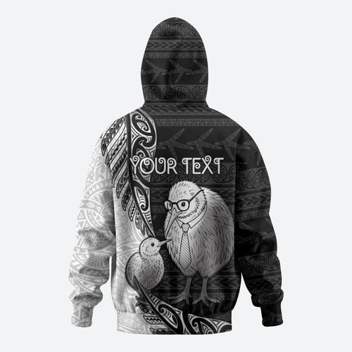 Personalised New Zealand Father's Day Zip Hoodie Papa Kiwi Bird Tribal Pattern