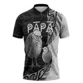 Personalised New Zealand Father's Day Zipper Polo Shirt Papa Kiwi Bird Tribal Pattern