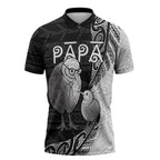 Personalised New Zealand Father's Day Zipper Polo Shirt Papa Kiwi Bird Tribal Pattern