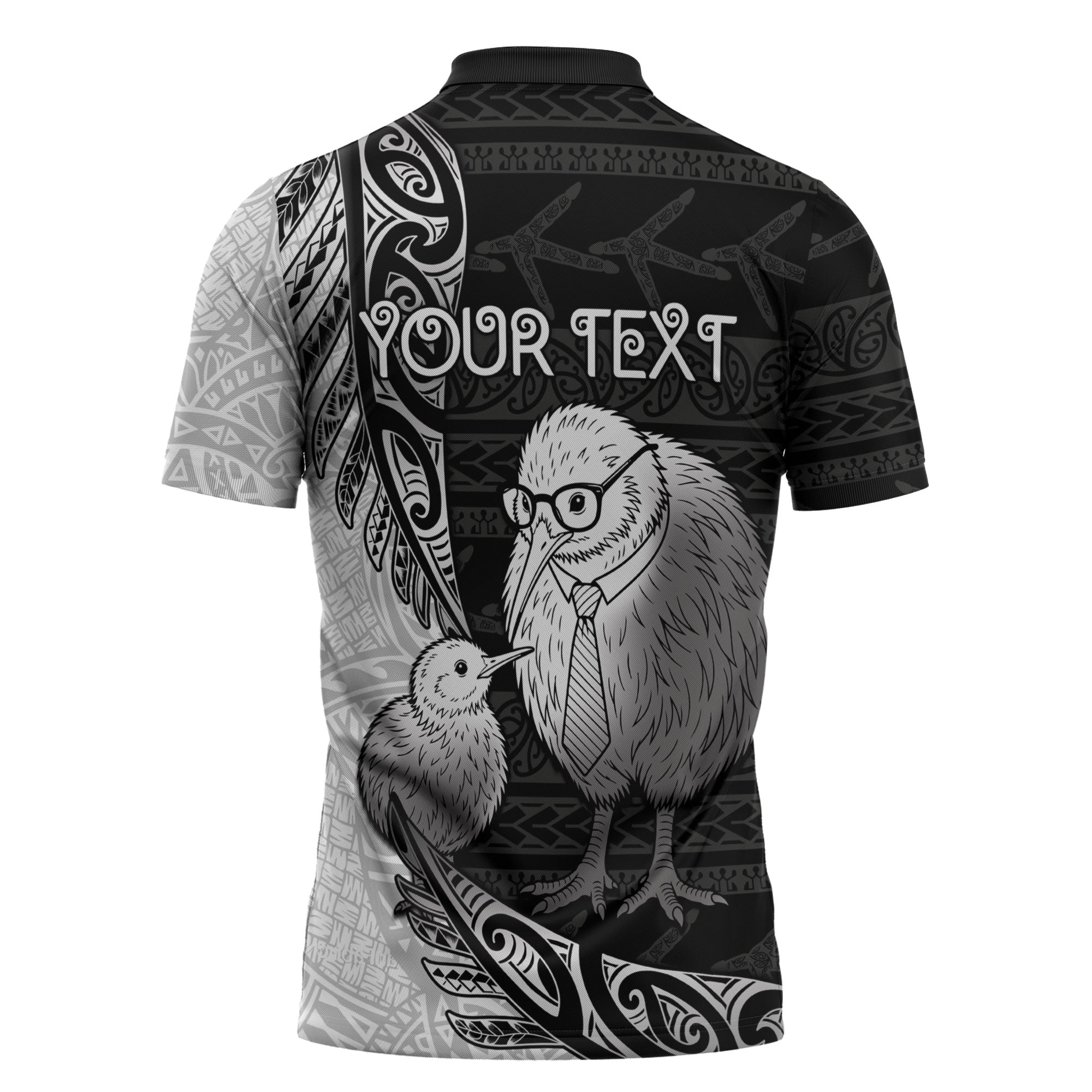 Personalised New Zealand Father's Day Zipper Polo Shirt Papa Kiwi Bird Tribal Pattern