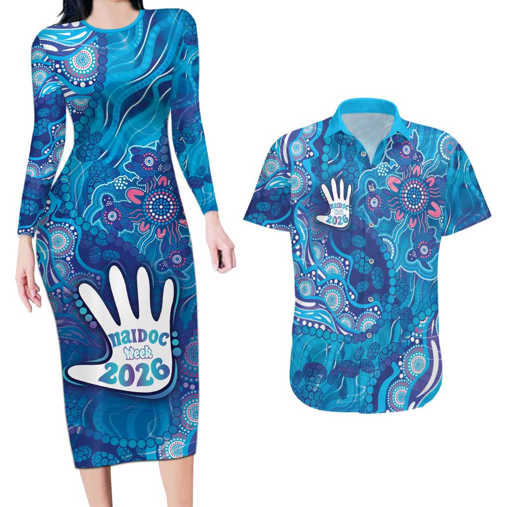 NAIDOC Week 2026 Couples Matching Long Sleeve Bodycon Dress and Hawaiian Shirt Turtle Dream On The Waves