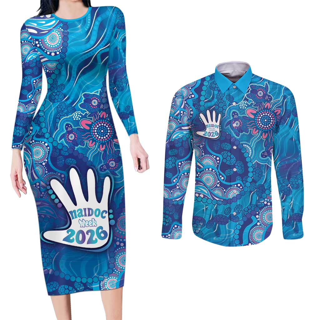 NAIDOC Week 2026 Couples Matching Long Sleeve Bodycon Dress and Long Sleeve Button Shirt Turtle Dream On The Waves
