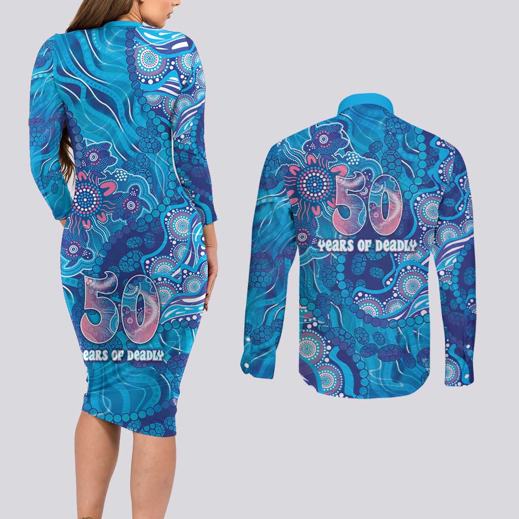 NAIDOC Week 2026 Couples Matching Long Sleeve Bodycon Dress and Long Sleeve Button Shirt Turtle Dream On The Waves