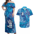 NAIDOC Week 2026 Couples Matching Off Shoulder Maxi Dress and Hawaiian Shirt Turtle Dream On The Waves