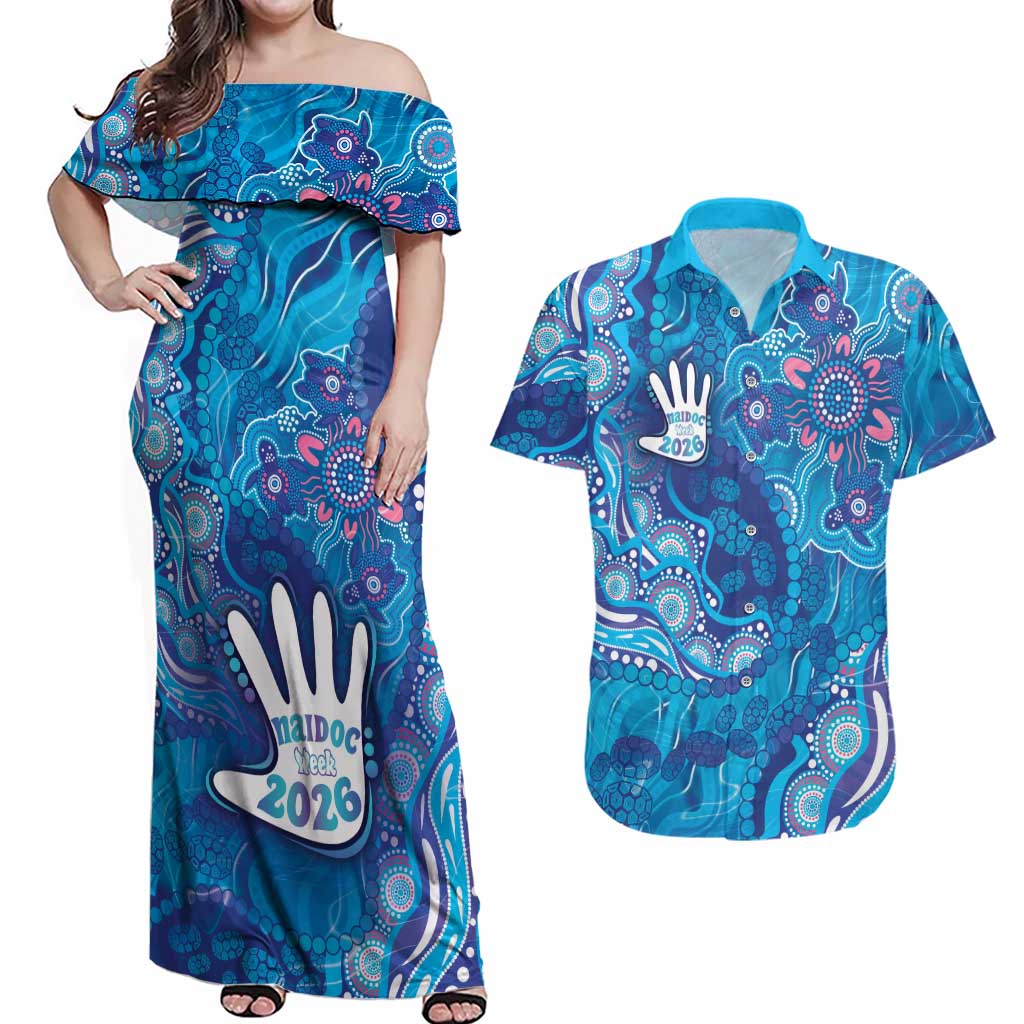 NAIDOC Week 2026 Couples Matching Off Shoulder Maxi Dress and Hawaiian Shirt Turtle Dream On The Waves