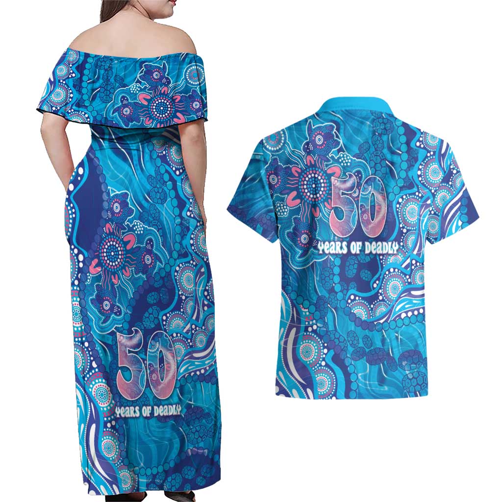 NAIDOC Week 2026 Couples Matching Off Shoulder Maxi Dress and Hawaiian Shirt Turtle Dream On The Waves
