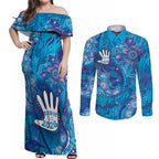 NAIDOC Week 2026 Couples Matching Off Shoulder Maxi Dress and Long Sleeve Button Shirt Turtle Dream On The Waves