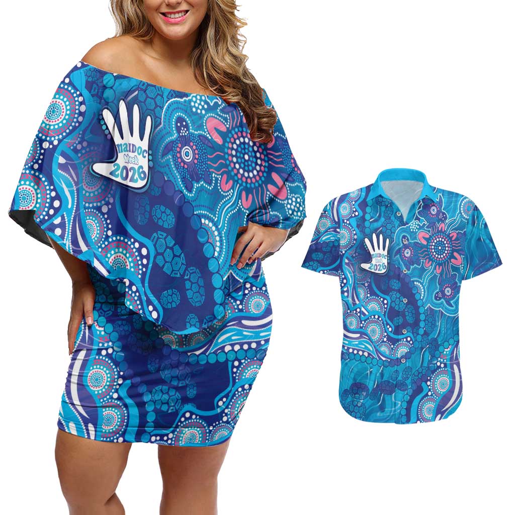 NAIDOC Week 2026 Couples Matching Off Shoulder Short Dress and Hawaiian Shirt Turtle Dream On The Waves