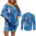 NAIDOC Week 2026 Couples Matching Off Shoulder Short Dress and Long Sleeve Button Shirt Turtle Dream On The Waves