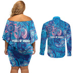 NAIDOC Week 2026 Couples Matching Off Shoulder Short Dress and Long Sleeve Button Shirt Turtle Dream On The Waves