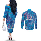 NAIDOC Week 2026 Couples Matching Off The Shoulder Long Sleeve Dress and Long Sleeve Button Shirt Turtle Dream On The Waves