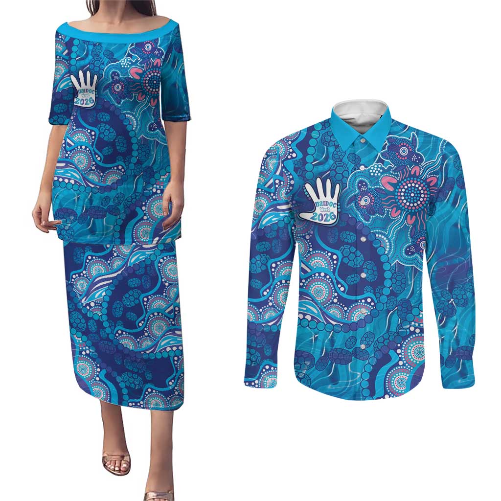 NAIDOC Week 2026 Couples Matching Puletasi and Long Sleeve Button Shirt Turtle Dream On The Waves