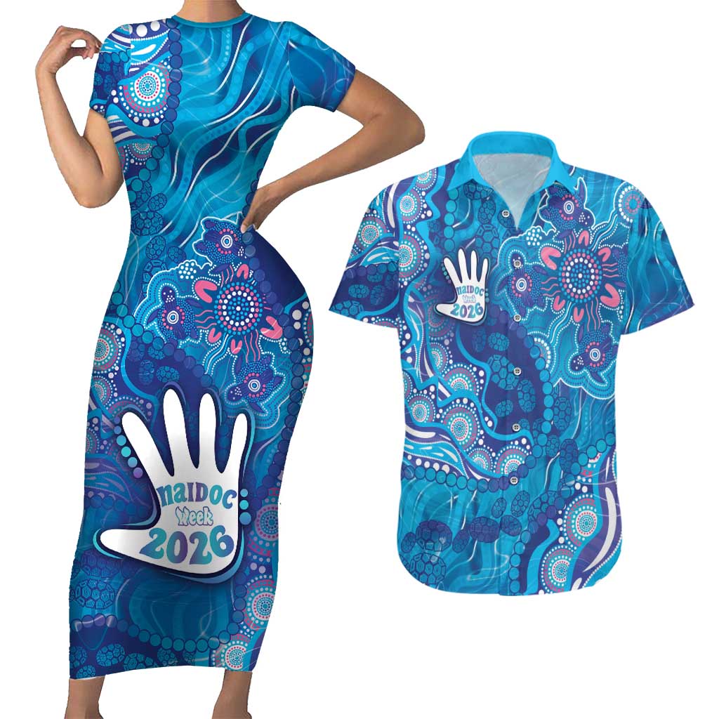 NAIDOC Week 2026 Couples Matching Short Sleeve Bodycon Dress and Hawaiian Shirt Turtle Dream On The Waves