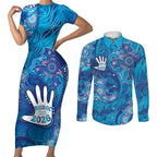 NAIDOC Week 2026 Couples Matching Short Sleeve Bodycon Dress and Long Sleeve Button Shirt Turtle Dream On The Waves