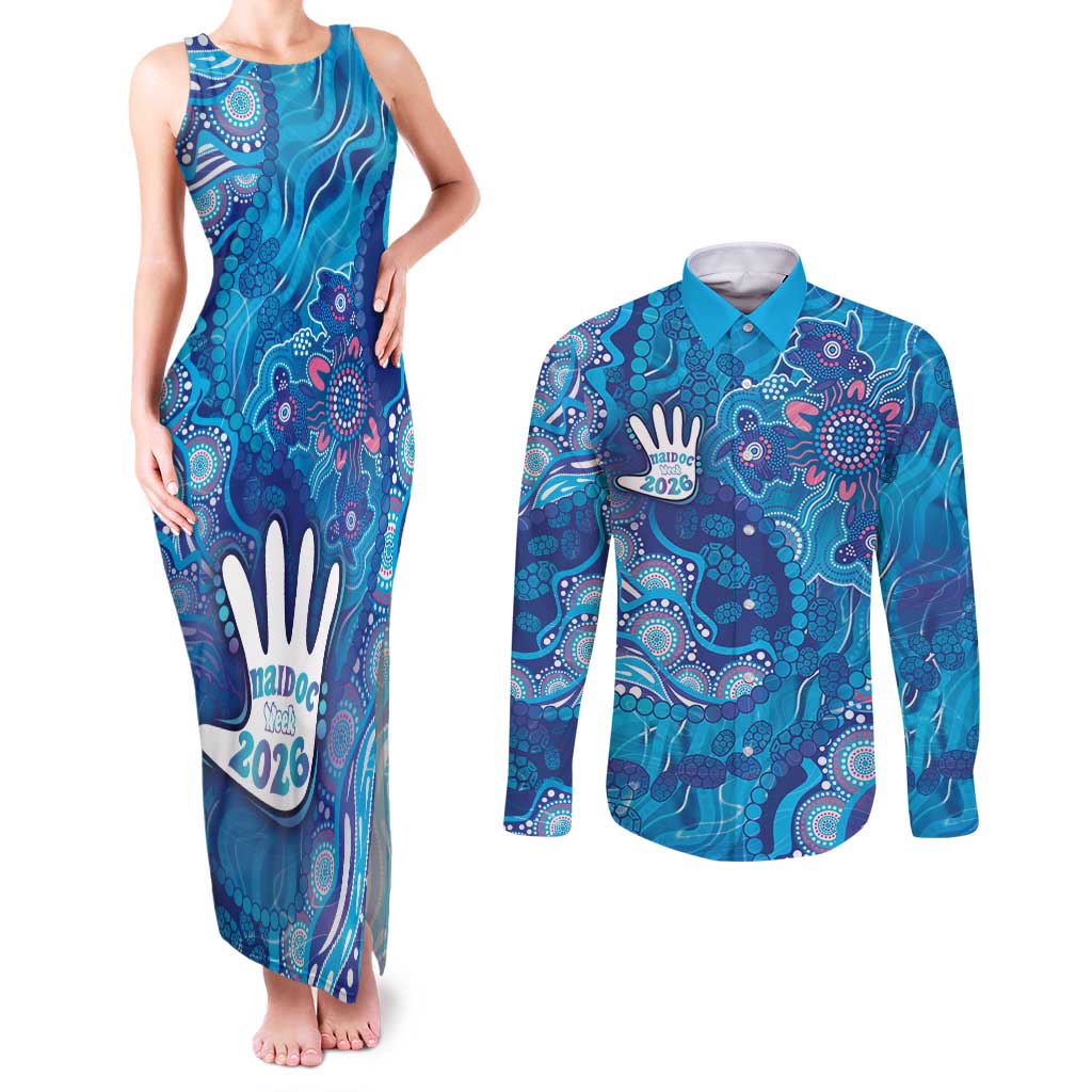 NAIDOC Week 2026 Couples Matching Tank Maxi Dress and Long Sleeve Button Shirt Turtle Dream On The Waves