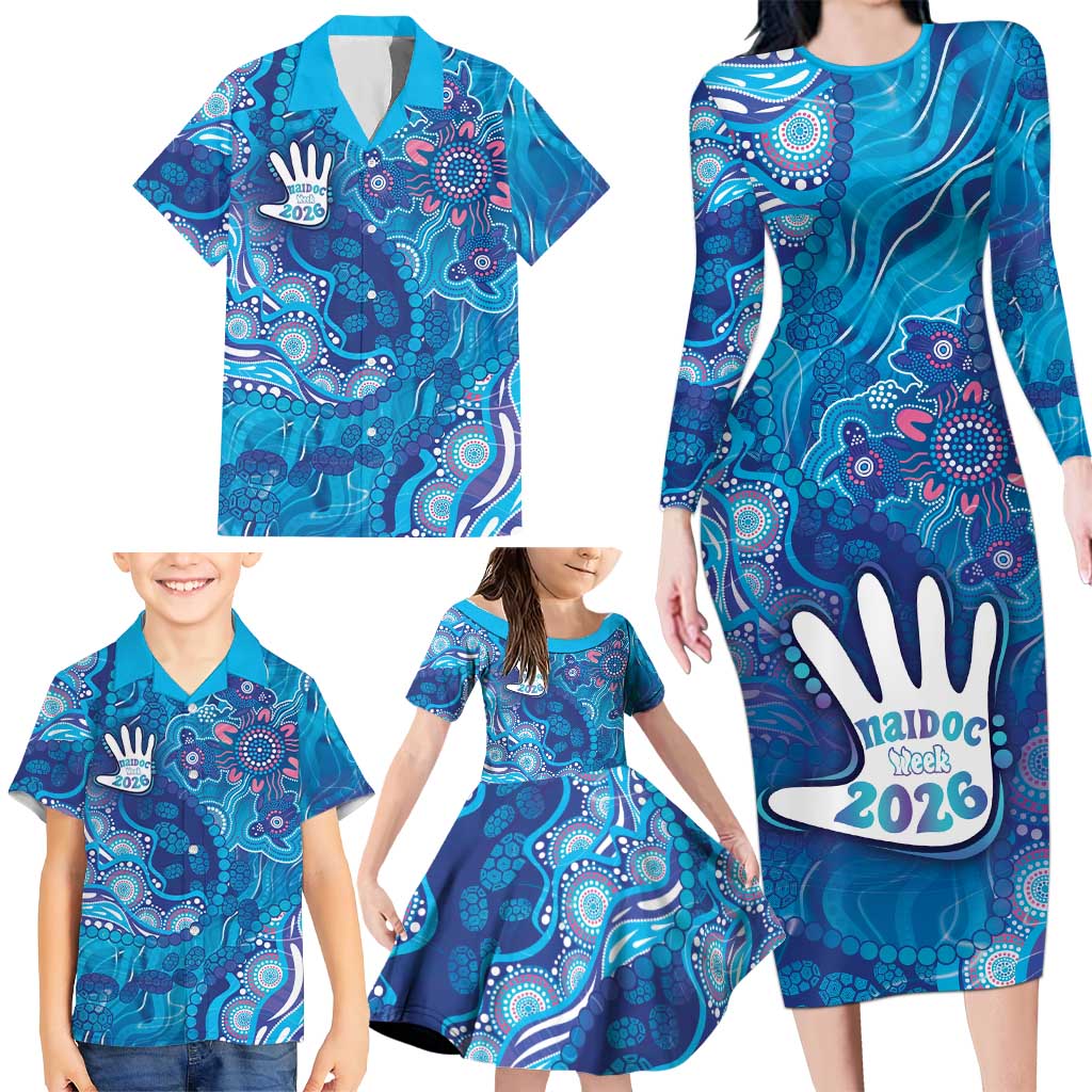 NAIDOC Week 2026 Family Matching Long Sleeve Bodycon Dress and Hawaiian Shirt Turtle Dream On The Waves