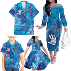 NAIDOC Week 2026 Family Matching Off The Shoulder Long Sleeve Dress and Hawaiian Shirt Turtle Dream On The Waves