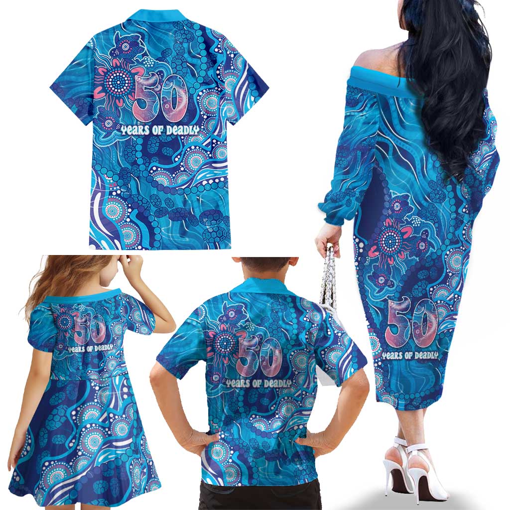 NAIDOC Week 2026 Family Matching Off The Shoulder Long Sleeve Dress and Hawaiian Shirt Turtle Dream On The Waves