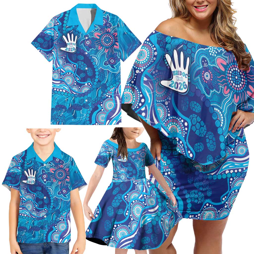 NAIDOC Week 2026 Family Matching Off Shoulder Short Dress and Hawaiian Shirt Turtle Dream On The Waves