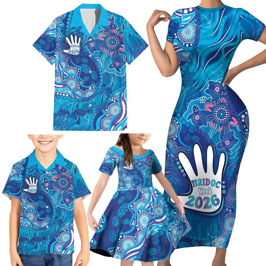 NAIDOC Week 2026 Family Matching Short Sleeve Bodycon Dress and Hawaiian Shirt Turtle Dream On The Waves