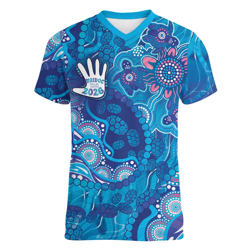 NAIDOC Week 2026 Women V-Neck T-Shirt Turtle Dream On The Waves
