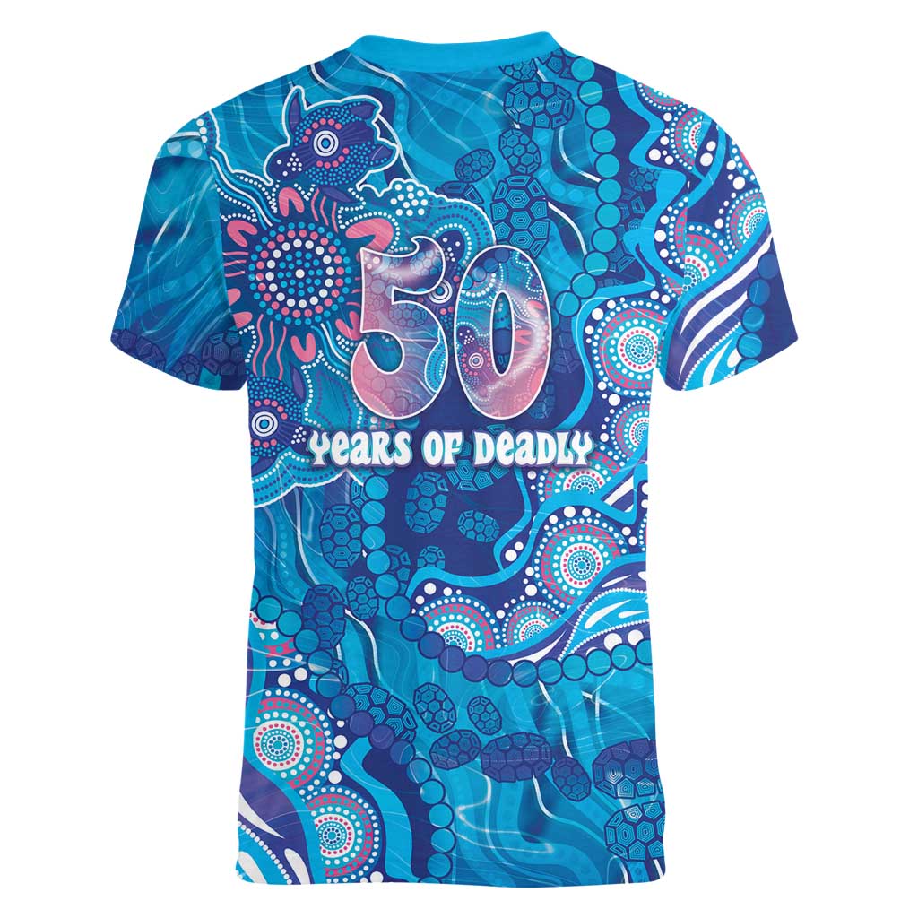 NAIDOC Week 2026 Women V-Neck T-Shirt Turtle Dream On The Waves