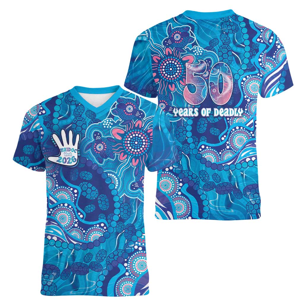NAIDOC Week 2026 Women V-Neck T-Shirt Turtle Dream On The Waves