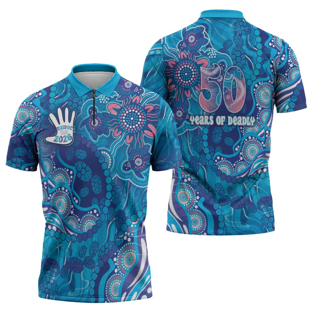 NAIDOC Week 2026 Zipper Polo Shirt Turtle Dream On The Waves