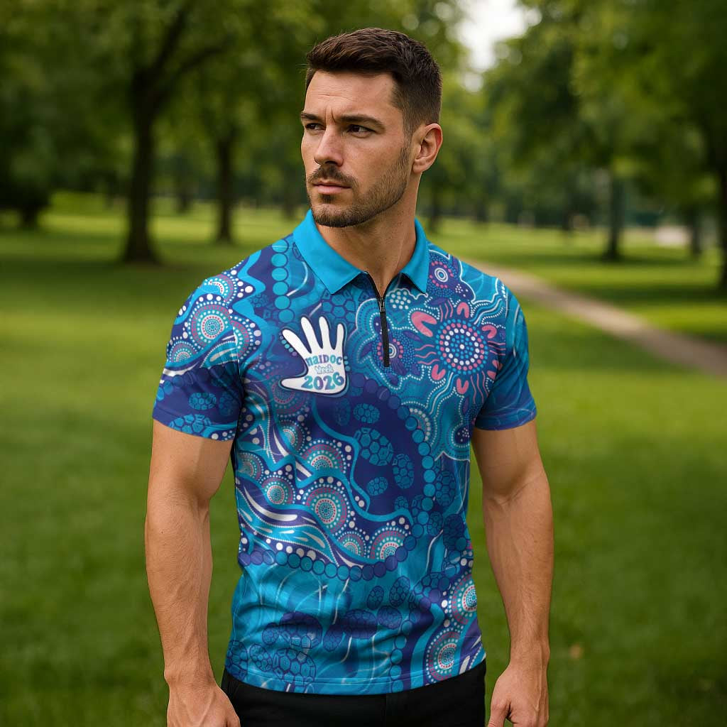 NAIDOC Week 2026 Zipper Polo Shirt Turtle Dream On The Waves