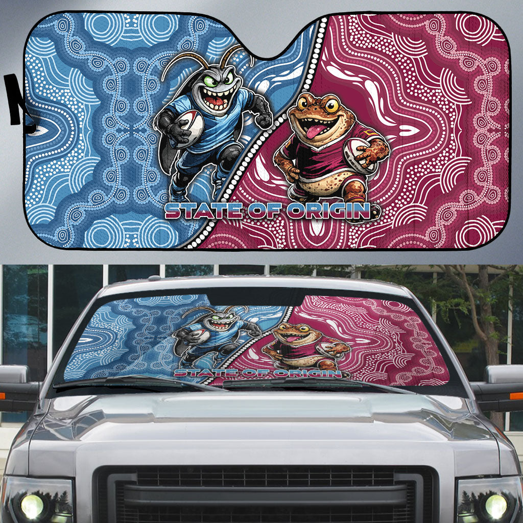 New South Wales And Queensland Auto Sun Shade Cockroaches With Frogs Aboriginal Art