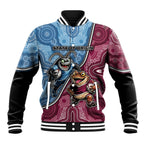 Personalised New South Wales And Queensland Baseball Jacket Cockroaches With Frogs Aboriginal Art