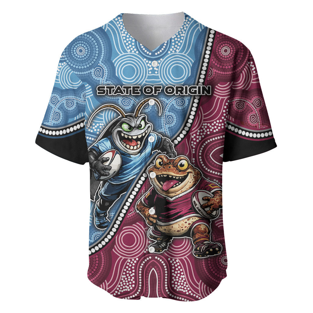 Personalised New South Wales And Queensland Baseball Jersey Cockroaches With Frogs Aboriginal Art