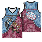 Personalised New South Wales And Queensland Basketball Jersey Cockroaches With Frogs Aboriginal Art